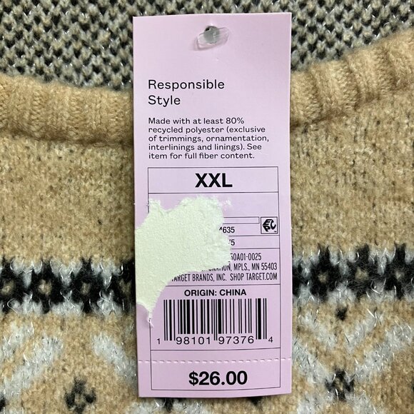 Wild Fable Women's XXL Beige Fair Isle Pullover Knit Cozy Soft Cropped Sweater - Picture 3 of 10